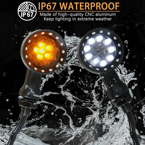 Miniatura 6 de DREAMIZER - Luces de señal de giro para motocicleta, color negro, 15 LEDs, diseño de bala, luces indicadoras delanteras y traseras, luz blanca y Luz