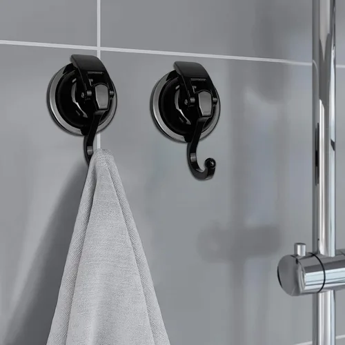Miniatura 2 de Ganchos de ventosa resistentes para ducha, bata de baño, decoración de guirnaldas, ganchos de vidrio al vacío, reutilizables, sin agujeros Negro