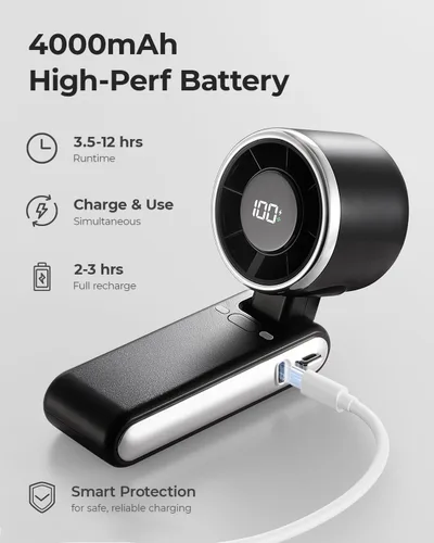 Miniatura 5 de Ventilador Portátil de Mano Turbo - 5 Velocidades Alta Velocidad 4000mAh Mini Ventilador de Mano Personal Recargable Sopla Aire Frío, Operado por