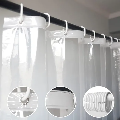 Miniatura 2 de AooHome Cortina de ducha corta transparente de 72 pulgadas de ancho x 60 pulgadas de alto, cortina de división de plástico PEVA con ganchos, ojales