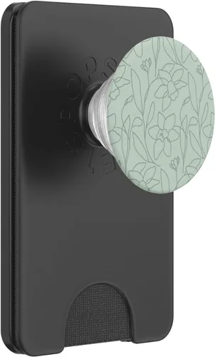 Miniatura 6 de Poppy Flower Line Art Modern Leaves Boho Sage Green PopSockets MagSafe PopGrip para iPhone