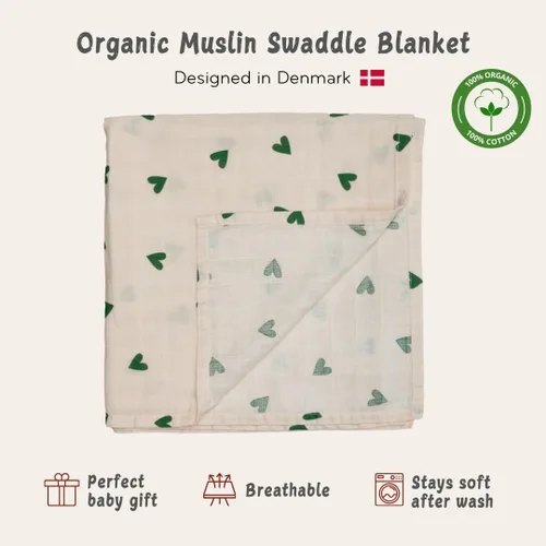 Miniatura 3 de Swaddle - 100% algodón orgánico - Mantas de muselina para recién nacido, 47 x 47 pulgadas (corazones verdes)