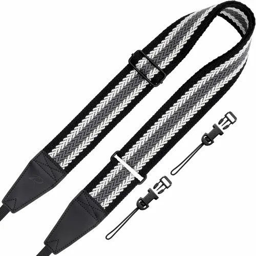 Miniatura 18 de Padwa Lifestyle Correa para cámara de flores marrones, correa de algodón de doble capa de piel de vaca de 2 pulgadas de ancho, bordado jacquard Flor