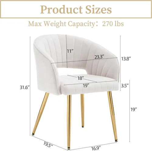 Miniatura 3 de Westice Juego de 1 silla de escritorio de terciopelo para oficina en casa, sillas modernas copetudas con patas de metal dorado, sillón tapizado