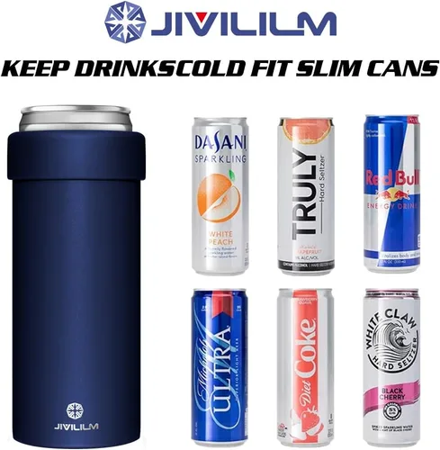 Miniatura 3 de Enfriador para latas delgadas de 12 onzas, doble pared de acero inoxidable cerveza/refresco/bebidas/bebidas energéticas Azul marino