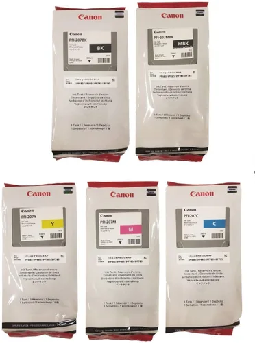Canon PFI-207 Depósito de tinta de 10.1 fl oz, paquete de 5 – para Canon iPF680/685/780/785, 1 PFI-207MBK 1 PFI-207BK 1 PFI207C 1 PFI207M 1 PFI207Y