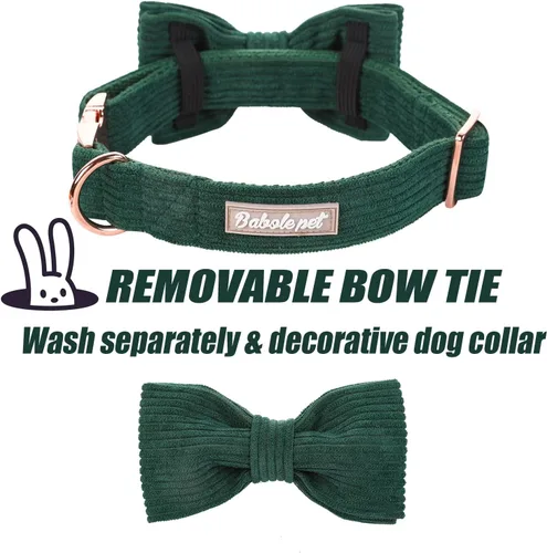 Miniatura 3 de Collares Verdes para Perros Pequeños, Lindo Collar de Pana para Perro con Corbatín, Hebilla de Metal de Seguridad, Collares Ajustables