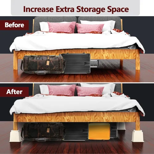 Miniatura 4 de Elevadores de cama resistentes: juego de 4 elevadores ajustables para muebles, alturas de elevación de 3, 5 y 8 pulgadas, soporta hasta 1,300 libras