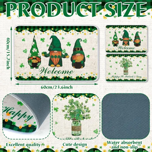 Miniatura 3 de 2 tapetes para puerta del Día de San Patricio de 15.7 x 23.6 pulgadas, tapetes antideslizantes para puerta de bienvenida del día de San Patricio
