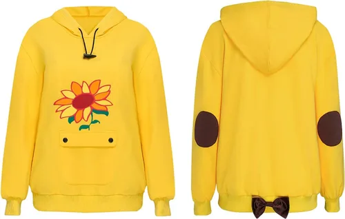 LOADREAM Ai Ohto Hoodies Girls Women Wonder Egg Priority Japanese Cute Anime Pullover Hooded Sunflowers Yellow Tops
