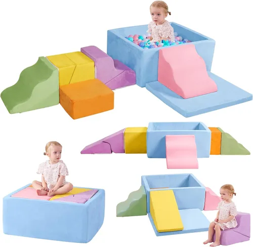 Miniatura 7 de Bloques de escalada para bebés con pozo de bolas, juego de 6 piezas de espuma para escalar y gatear para niños pequeños de 1 a 3 años,
