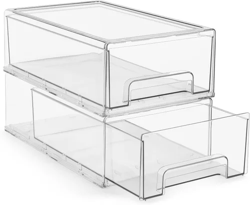 Sorbus - Cajones de almacenamiento transparentes y apilables medianos – Paquete de 2 contenedores organizadores de plástico con asas – Cajones de 2