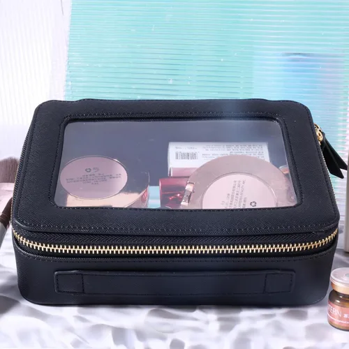Miniatura 4 de SANHECUN Neceser organizador de cosméticos impermeable con asa lagre apertura para viajes organizadores de automóviles (negro)