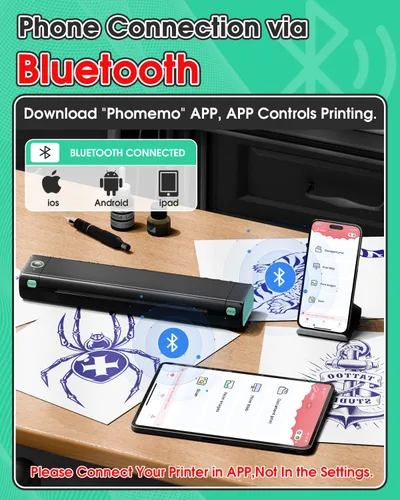 Phomemo M08F - Impresora inalámbrica de plantillas de transferencia de tatuajes con 60 piezas de papel de transferencia gratis para tatuajes, kit de
