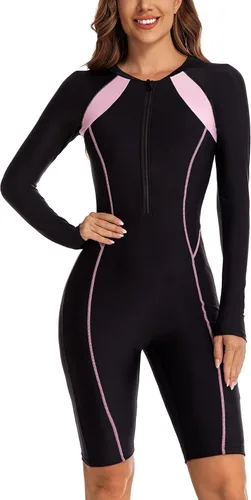 ECUPPER Traje de baño de una pieza de manga larga para mujer, con cierre Boyleg, protector de erupción, cobertura de traje de baño de surf, traje de