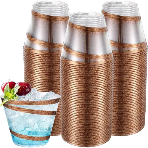 Miniatura 13 de Gejoy Tazas de plástico con borde en espiral de 9 onzas desechables, tazas de vino de plástico elegantes y transparentes, elegantes jarras de Oro