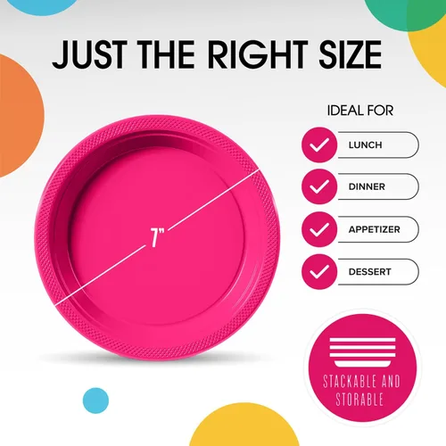 Miniatura 2 de Party Solids Cerise - Platos de plástico para fiestas, platos desechables de 7 pulgadas para suministros de fiesta, 100 piezas, juego de vajilla