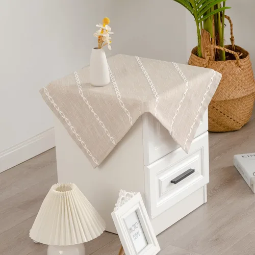Miniatura 14 de Mantel redondo rústico pequeño lavable a rayas jacquard de lino resistente estilo granja con borlas para cocina, comedor, fiesta, decoración de Café