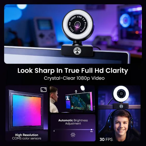Miniatura 6 de Kit de transmisión de cámara web con micrófono USB RGB y luz LED, paquete de cámara de transmisión de 1080P 30FPS para Twitch, YouTube, podcasting