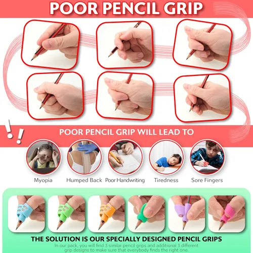 Miniatura 6 de Stylo Paquete de 6 empuñaduras para lápices para escritura a mano de niños, pinzas ergonómicas para lápices para niños de 2 a 5 años, preescolar