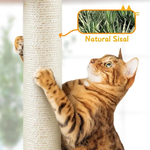 Miniatura 9 de Yaheetech Árbol para gatos, torre de piso a techo para gatos grandes, árbol de escalada alto ajustable de 89-104.5 pulgadas con postes rascadores
