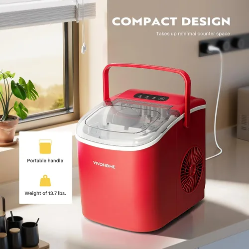 Miniatura 5 de VIVOHOME Máquina de hielo para encimera con asa de 26 libras/día 9 cubos de hielo en 6 minutos, máquina portátil para hacer hielo 10 bolsas de hielo