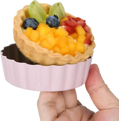 Miniatura 5 de Mini sartén redonda para tartas con parte inferior extraíble, mini moldes antiadherentes para hornear, juego de moldes para quiche de acero al