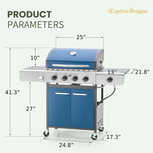 Miniatura 6 de Captiva Designs Parrilla de barbacoa de gas propano de 4 quemadores con quemador lateral y rejillas de hierro fundido esmaltado de porcelana, salida