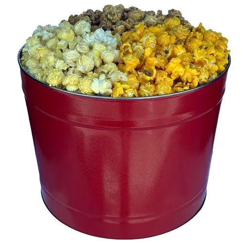 Miniatura 6 de Signature Popcorn - Lata de metal reutilizable rojo sólido de 2 galones - Mantequilla, caramelo y queso cheddar