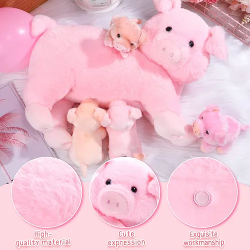 Miniatura 4 de Honoson - Cerdo de peluche con bebés, lindo cerdo mamá de enfermería de peluche con 4 juguetes magnéticos de peluche para niños, niños y niñas