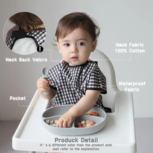 Miniatura 6 de Plie Short Sleeve Waterproof Bib for Toddlers – Easy Clean Feeding Apron for Mealtime, Daycare, Self-Feeding, Lightweight