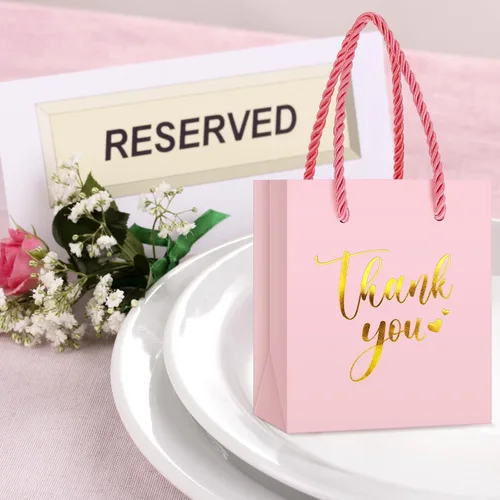 Miniatura 7 de Honoson 30 mini bolsas de regalo con asa de 4 x 2.75 x 4.5 pulgadas, pequeña bolsa de agradecimiento para boda, baby shower, cumpleaños, graduación
