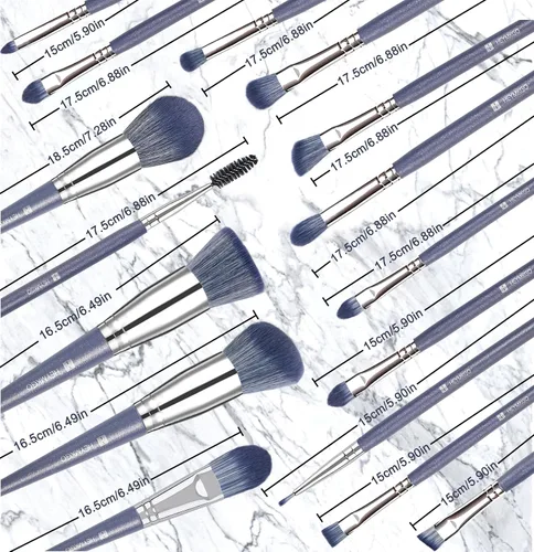 Miniatura 5 de Brochas de Maquillaje, HEYMKGO Juego de 16 Brochas de Maquillaje Profesionales Sintéticas para Base Difuminado Rubor Brochas Faciales, Kit de Azul