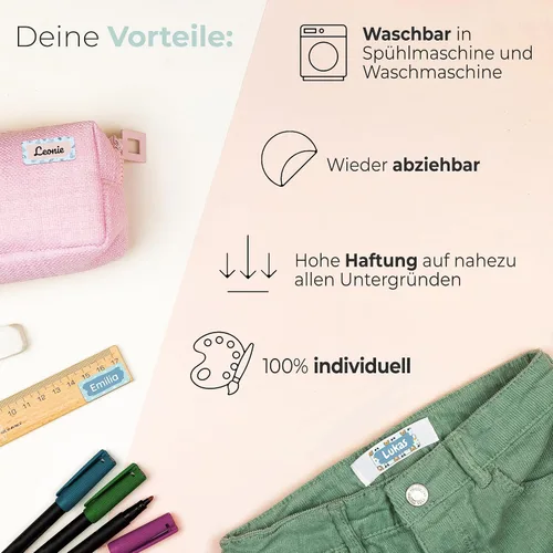 Miniatura 3 de Etiquetas de nombre personalizadas para niños [70 unidades] – Calcomanías de nombre impermeables para la escuela, artículos y ropa – Etiquetas