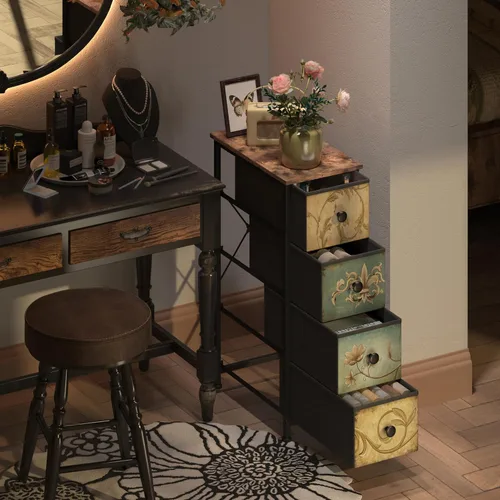 Miniatura 6 de Tohomeor Cómoda de Almacenamiento Estrecha Cómoda Delgada con Cajones de Tela de Flores Retro Armario Vertical Delgado para Espacios Pequeños, Baño