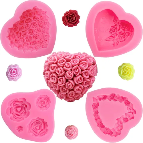 Miniatura 12 de 4 Piezas Moldes de Silicona de Flores Rosa Moldes de Silicona de Margarita Crisantemo Formas de Flores Pequeñas Moldes de Fondant Pastel Chocolate