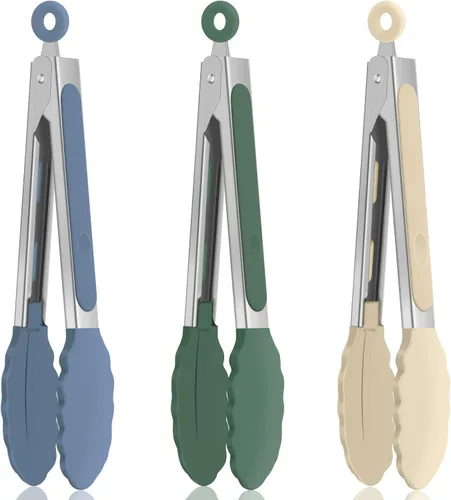 Miniatura 16 de Pinzas de cocina, pinzas de cocina de acero inoxidable con puntas de silicona, pinzas de bloqueo de alta resistencia al calor de 600 ºF para cocinar