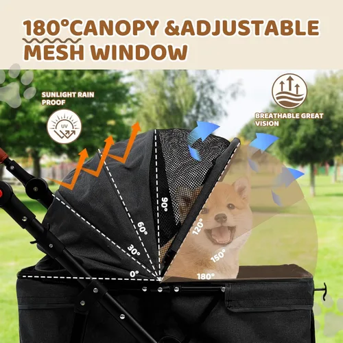 Miniatura 3 de Cochecito de perro para mascotas pequeñas, transportador de 4 ruedas todo terreno para gatos y perros con ruedas delanteras de 360°, mango ajustable