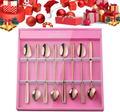 Miniatura 24 de YDware - Juego de cucharas de té helado de mango largo, cucharas doradas de cambio gradual de 7.87 pulgadas, cucharas de cóctel de acero inoxidable