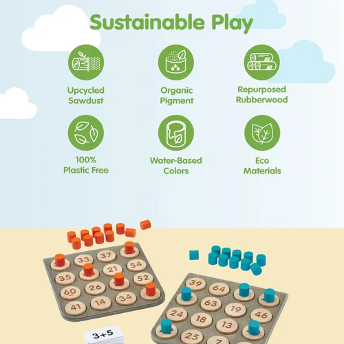 Miniatura 3 de PlanToys Juego de bingo de matemáticas de madera para juego de números inspirado en Montessori Matemáticas tempranas, conteo y actividad