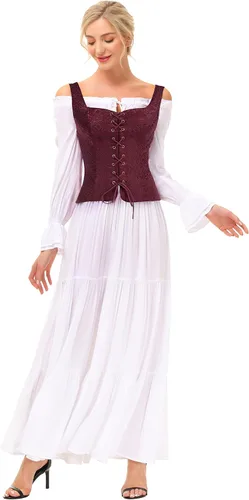 Miniatura 5 de Scarlet Darkness Chaleco pirata renacentista para mujer, disfraz de cosplay corpiño campesino