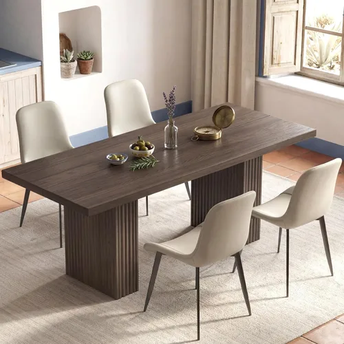 Juego de mesa de comedor moderna de 5 piezas, mesa de cocina rectangular de roble de 66.9 pulgadas con 4 sillas, mesa de comedor de madera moderna