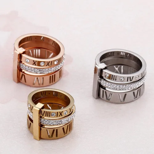 Miniatura 5 de Trendy Stainless Steel Rings For Women Girls Three Layers Roman Numerals Bridal Wedding Women Rings Fashion Jewelry Gift