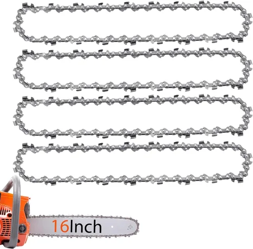 O-CONN Paquete de 4 Cadenas de Motosierra de 16 Pulgadas, Paso de 3/8 de Perfil Bajo, Calibre de 0.050 Pulgadas, 57 Eslabones de Transmisión,