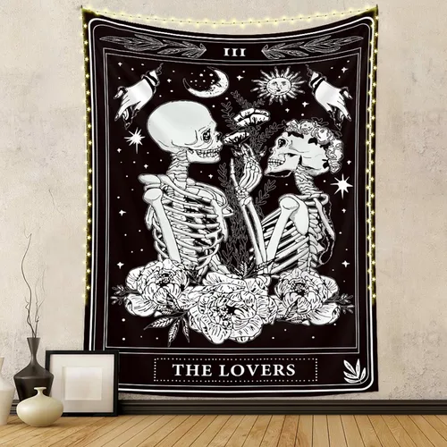 Miniatura 2 de Naykow Tapices de Calavera Negros y Blancos Esqueleto Gótico Grunge Oscuro Brujesco Decoración Colgante de Pared Tapiz para Dormitorio Estético