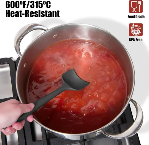Miniatura 3 de Juego de 2 espátulas y cucharas de silicona con raspador: Doosu, espátulas planas de silicona para hornear, resistentes al calor hasta 600°F