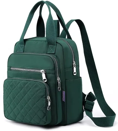 Miniatura 14 de Mochila pequeña para mujer, casual, acolchada, cuadrada, impermeable, con múltiples bolsillos, ligera, asa superior, Negro, Pequeño, Mochilas