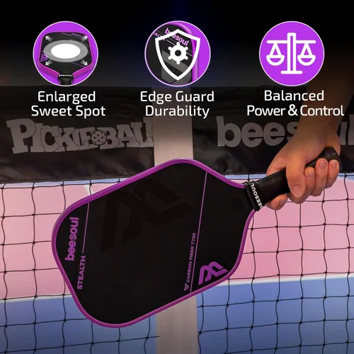 Miniatura 5 de Beesoul Paleta de pickleball con superficie de fibra de carbono sin procesar termoformada T700, construida para máxima potencia de giro y control