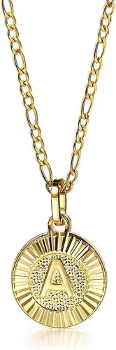 Miniatura 2 de Trendsmax Collar con inicial para mujer, chapado en oro, con dije de letra redonda, cadena A-Z Figaro