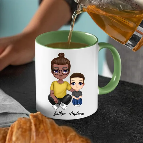 Miniatura 5 de Taza de café para el día del padre para papá de parte de hija e hijo. Taza del mundo con el mejor papá del mundo. Taza divertida con nombre